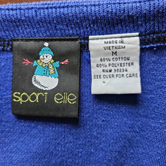 Sport Elle Ugly Christmas Sweater Blue Embroidered Caroling Noel Cardigan M - Picture 11 of 11